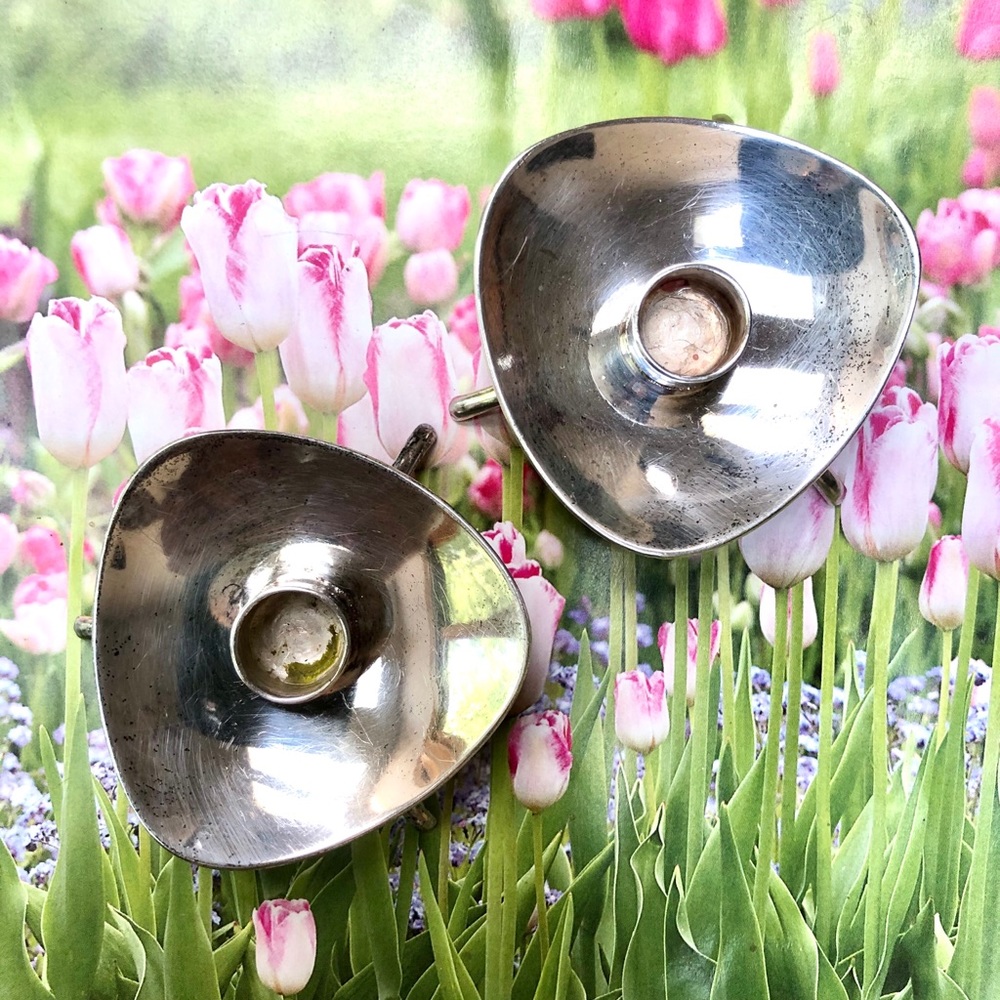 MCM Danish Silverplate Candleholder Set of 2